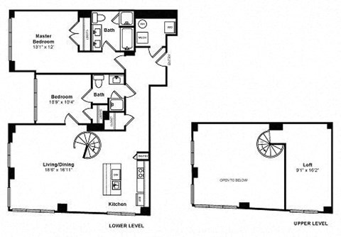 Floor plan for 2 beds, 2 baths, 1255 sqft
